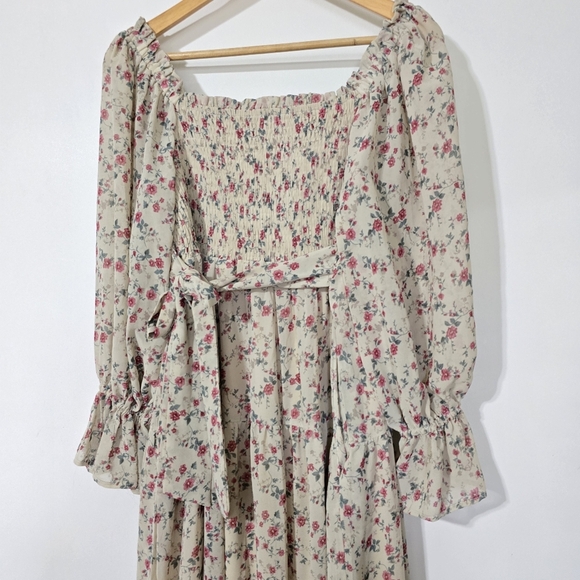 Floral Peasant Print Long Sleeve Dress - Picture 3 of 9